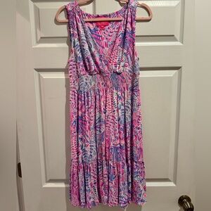 Lilly Pulitzer Jersey V neck Ruffle Hem Dress sz M